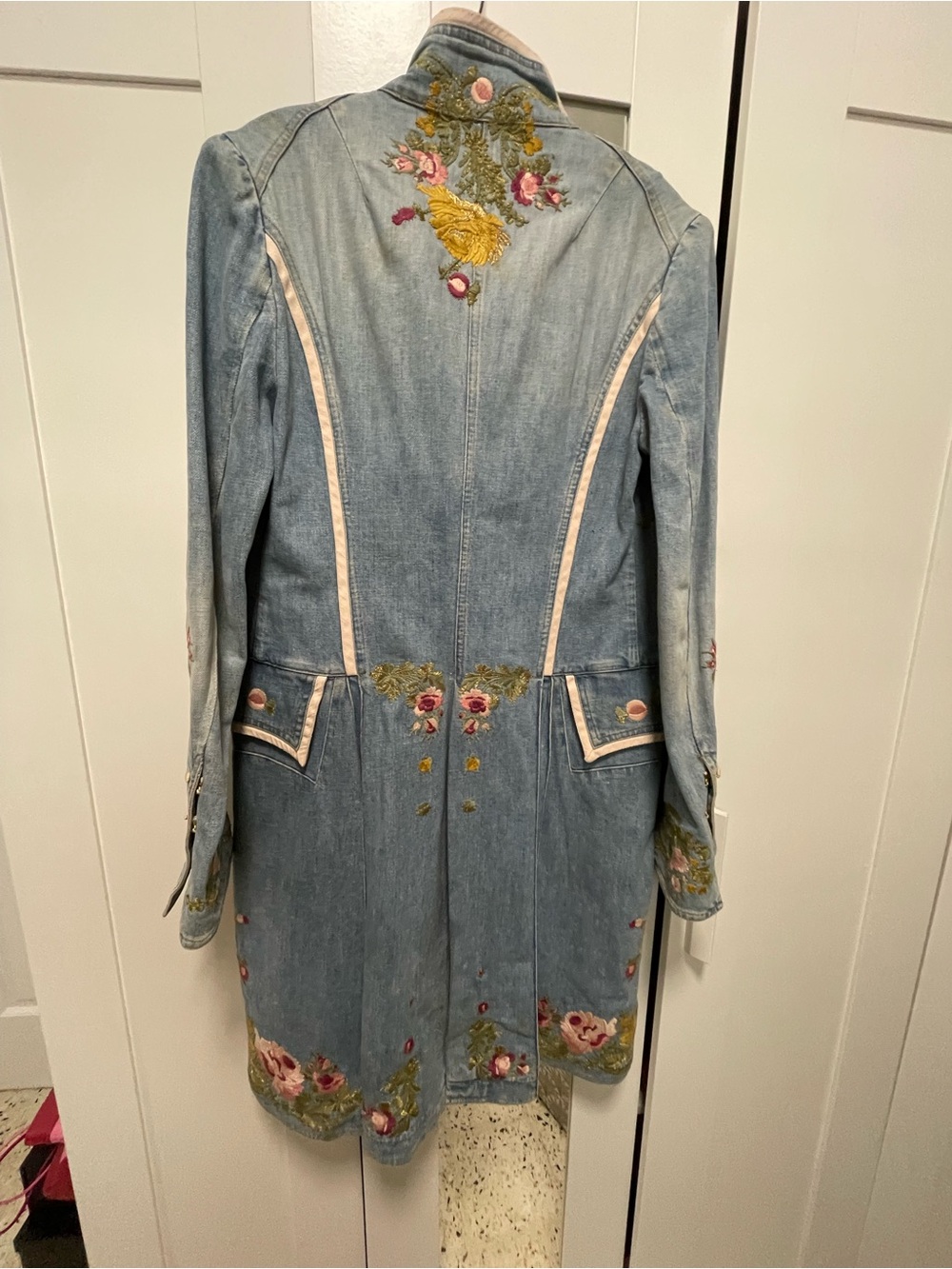 Roberto Cavalli Embroidered Blue Denim Coat with Leopard Lining vintage - Picture 3 of 11